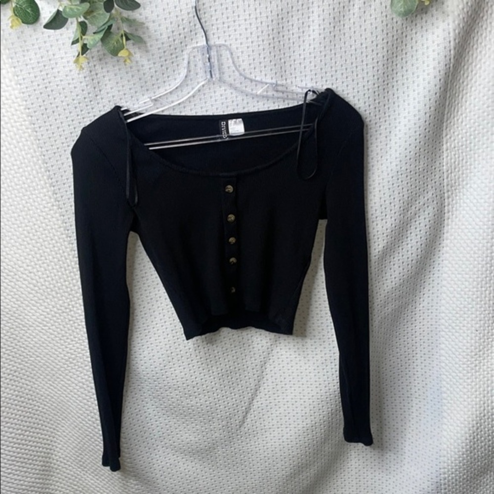 Divided Black Ribbed Long Sleeve Top